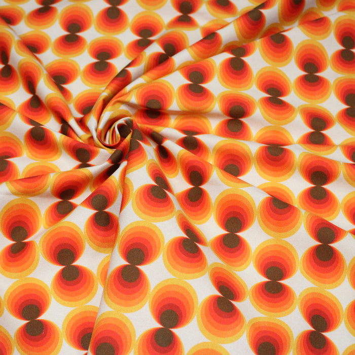 Tissu gabardine coton imprimée motif SEVENTIES, Cercles psychédéliques - STANDARD 100 OEKO-TEX