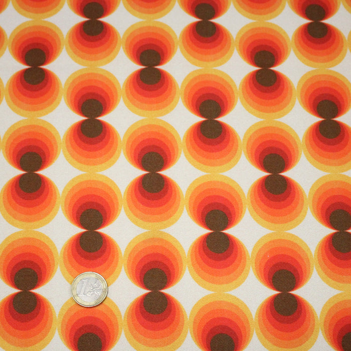 Tissu gabardine coton imprimée motif SEVENTIES, Cercles psychédéliques - STANDARD 100 OEKO-TEX