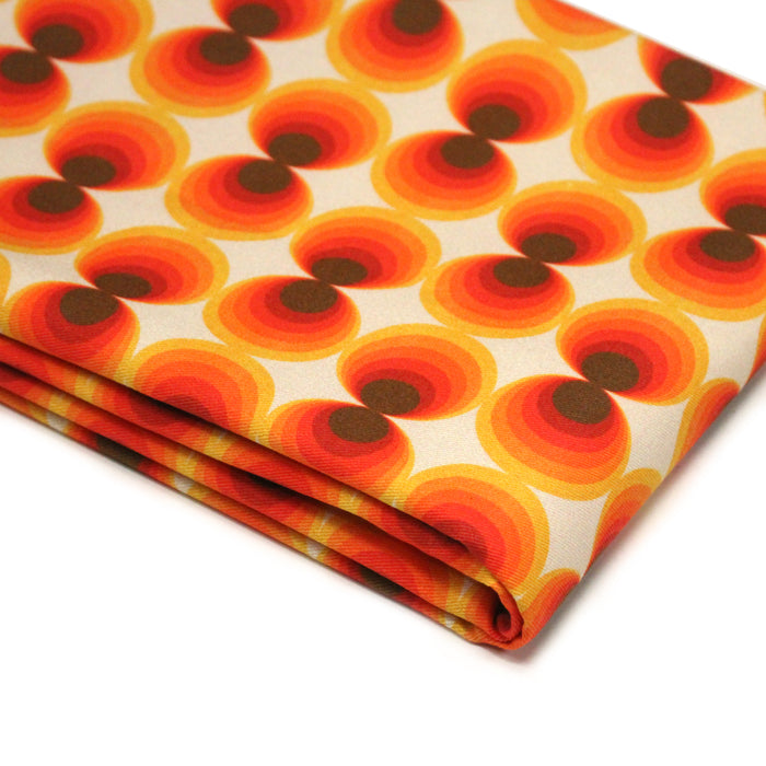 Tissu gabardine coton imprimée motif SEVENTIES, Cercles psychédéliques - STANDARD 100 OEKO-TEX