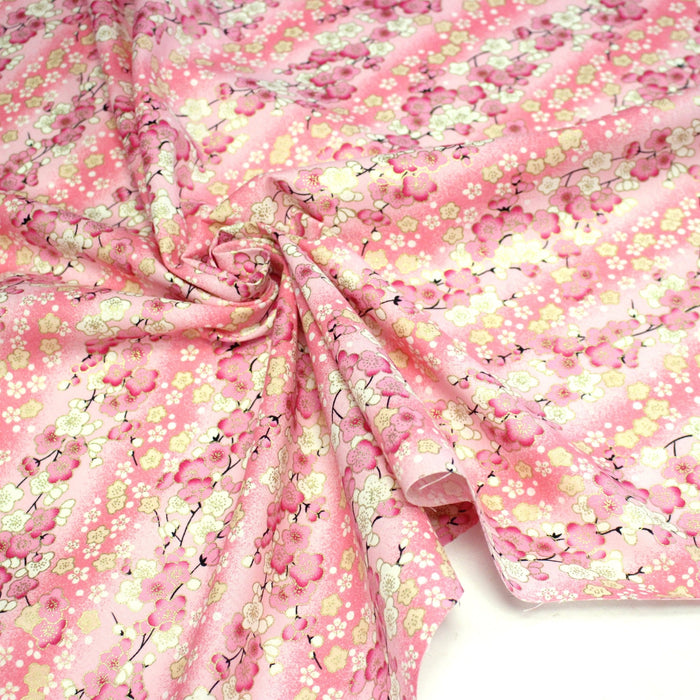 Tissu cotonnade motif japonais fleurs de cerisier : tons roses ou tons bleus– COLLECTION JAPON DORÉ - TissusPapi.com