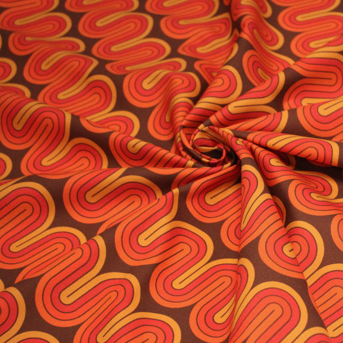 Tissu gabardine coton imprimée motif SEVENTIES, Vagues psychédélique - STANDARD 100 OEKO-TEX