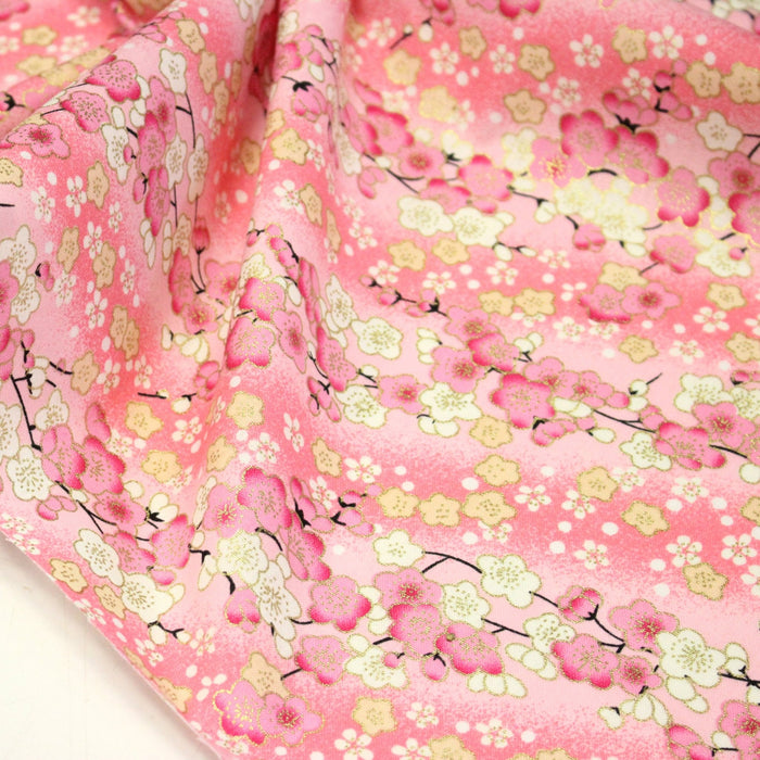 Tissu cotonnade motif japonais fleurs de cerisier : tons roses ou tons bleus– COLLECTION JAPON DORÉ - TissusPapi.com