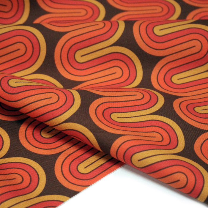 Tissu gabardine coton imprimée motif SEVENTIES, Vagues psychédélique - STANDARD 100 OEKO-TEX