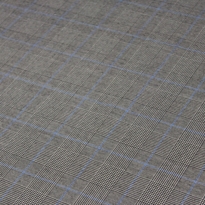 Tissu draperie Prince de Galles noir & blanc, liserés bleus