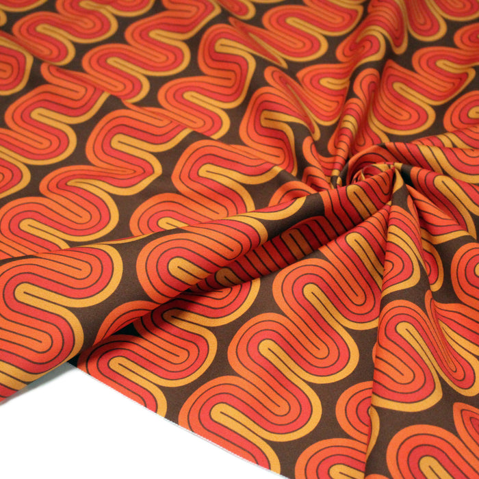 Tissu gabardine coton imprimée motif SEVENTIES, Vagues psychédélique - STANDARD 100 OEKO-TEX