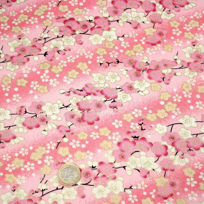 Tissu cotonnade motif japonais fleurs de cerisier : tons roses ou tons bleus– COLLECTION JAPON DORÉ - TissusPapi.com