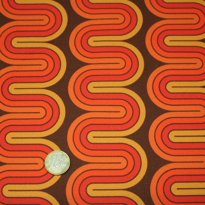 Tissu gabardine coton imprimée motif SEVENTIES, Vagues psychédélique - STANDARD 100 OEKO-TEX