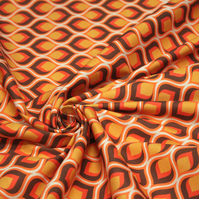 Tissu gabardine coton imprimée motif SEVENTIES, Flamme Hypnotique - STANDARD 100 OEKO - TEX - TissusPapi.com