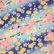 Tissu cotonnade motif japonais fleurs de cerisier : tons roses ou tons bleus– COLLECTION JAPON DORÉ - TissusPapi.com