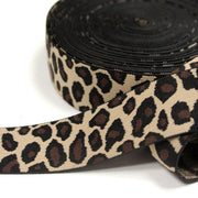 Ruban élastique motif léopard écru, noir et marron, largeur 38mm - TissusPapi.com