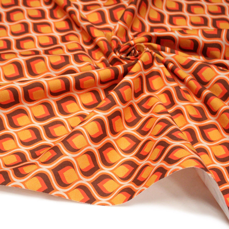 Tissu gabardine coton imprimée motif SEVENTIES, Flamme Hypnotique - STANDARD 100 OEKO - TEX - TissusPapi.com