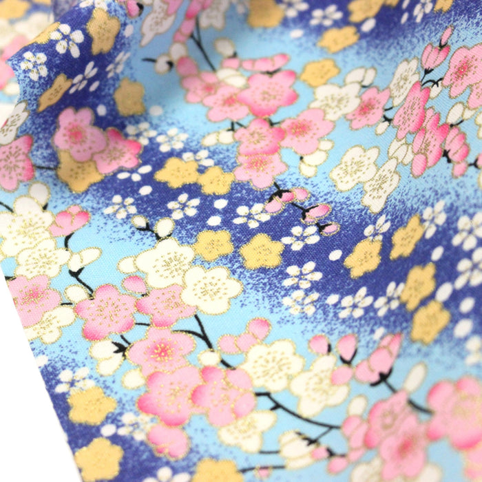Tissu cotonnade motif japonais fleurs de cerisier : tons roses ou tons bleus– COLLECTION JAPON DORÉ - TissusPapi.com
