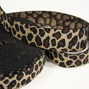 Ruban élastique motif léopard écru, noir et marron, largeur 38mm - TissusPapi.com