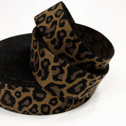Ruban élastique motif léopard ocre, noir et marron, largeur 38mm - TissusPapi.com