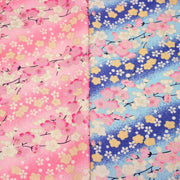 Tissu cotonnade motif japonais fleurs de cerisier : tons roses ou tons bleus– COLLECTION JAPON DORÉ - TissusPapi.com
