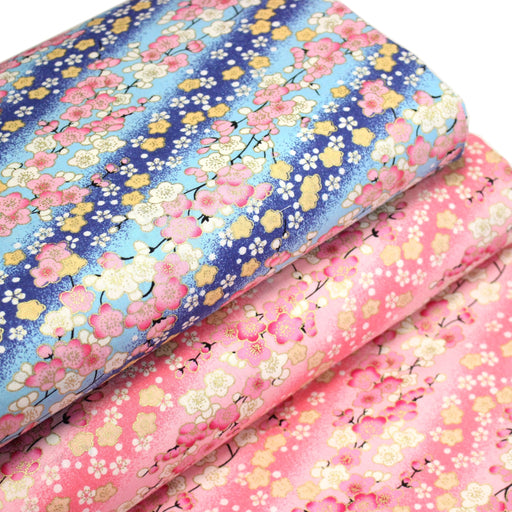Tissu cotonnade motif japonais fleurs de cerisier : tons roses ou tons bleus– COLLECTION JAPON DORÉ - TissusPapi.com