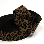 Ruban élastique motif léopard ocre, noir et marron, largeur 38mm - TissusPapi.com