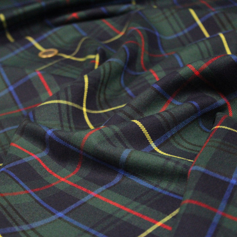 Tissu habillement Tartan motif traditionnel vert, bleu marine, rouge et jaune - OEKO - TEX® - TissusPapi.com