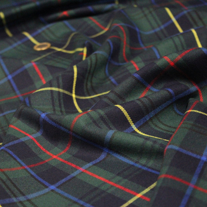 Tissu habillement Tartan motif traditionnel vert, bleu marine, rouge et jaune - OEKO-TEX®