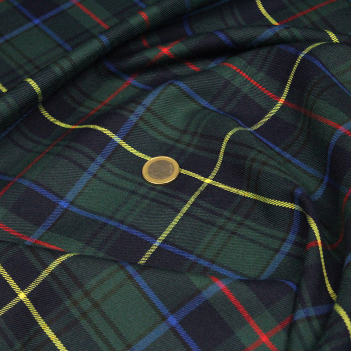Tissu habillement Tartan motif traditionnel vert, bleu marine, rouge et jaune - OEKO-TEX®
