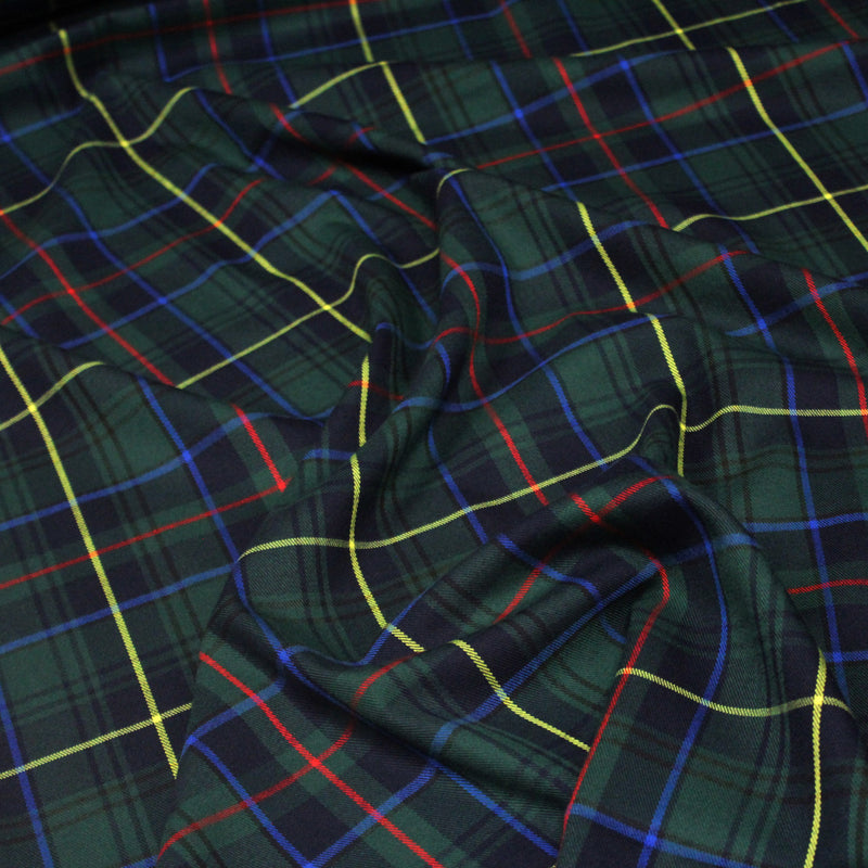 Tissu habillement Tartan motif traditionnel vert, bleu marine, rouge et jaune - OEKO - TEX® - TissusPapi.com