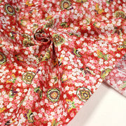Tissu cotonnade motif japonais fleurs de cerisier, papillons et médaillons dorés, trois couleurs - COLLECTION JAPON DORÉ - TissusPapi.com