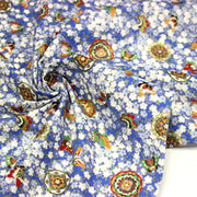 Tissu cotonnade motif japonais fleurs de cerisier, papillons et médaillons dorés, trois couleurs - COLLECTION JAPON DORÉ - TissusPapi.com