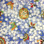 Tissu cotonnade motif japonais fleurs de cerisier, papillons et médaillons dorés, trois couleurs - COLLECTION JAPON DORÉ - TissusPapi.com