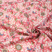 Tissu cotonnade motif japonais fleurs de cerisier, papillons et médaillons dorés, trois couleurs - COLLECTION JAPON DORÉ - TissusPapi.com