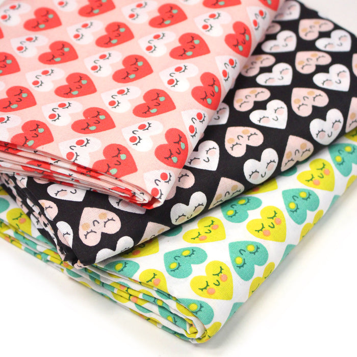 Tissu cotonnade COEUR KAWAII : trois couleurs dispos - OEKO-TEX