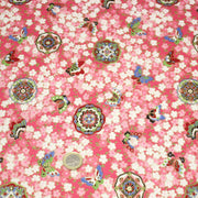 Tissu cotonnade motif japonais fleurs de cerisier, papillons et médaillons dorés, trois couleurs - COLLECTION JAPON DORÉ - TissusPapi.com