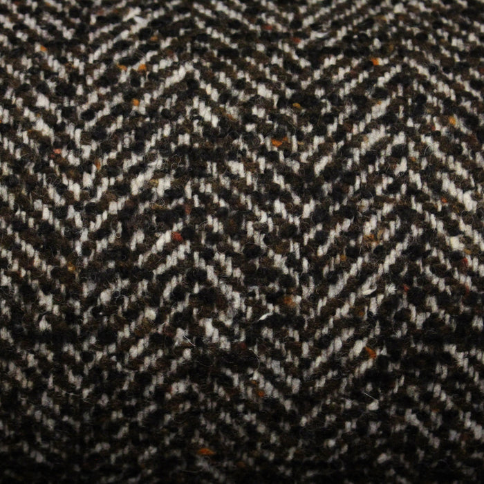 Tissu tweed laine, chevrons marrons & écrus, touches noires et ocres - Fabrication française