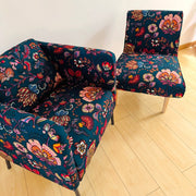 Tissu demi-natté coton bleu pétrole motif floral INDIENNES par Inkfabrik - Collection Thevenon - TissusPapi.com