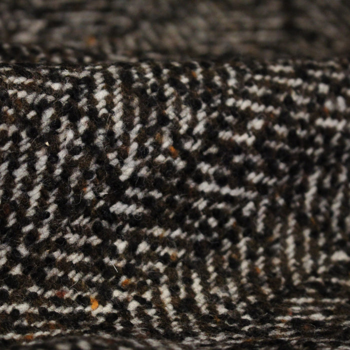 Tissu tweed laine, chevrons marrons & écrus, touches noires et ocres - Fabrication française