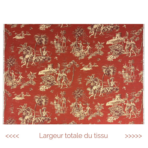 Tissu coton épais TOILE DE JOUY "LES AMERINDIENS", rouille rouge & écru - TissusPapi.com
