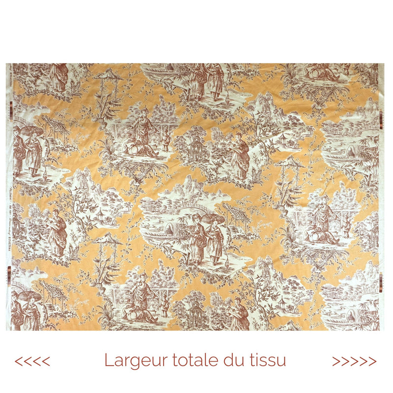 Tissu satin de coton ameublement, TOILE DE JOUY scène chinoise de Jean Pillement, INALTERA, fabriqué en Suisse - TissusPapi.com