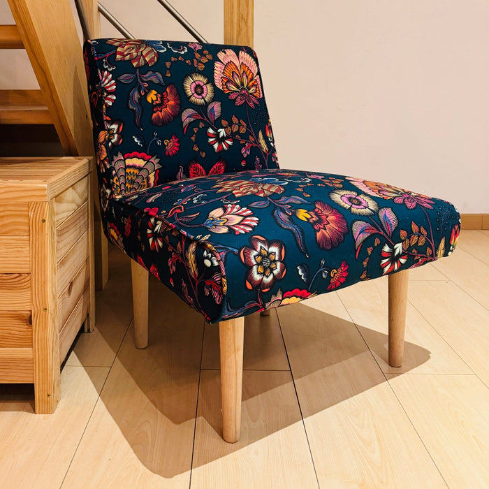 Tissu demi-natté coton bleu pétrole motif floral INDIENNES par Inkfabrik - Collection Thevenon - TissusPapi.com