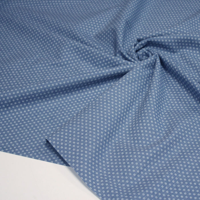 Tissu Chambray de coton bleu aux pois blancs - OEKO-TEX