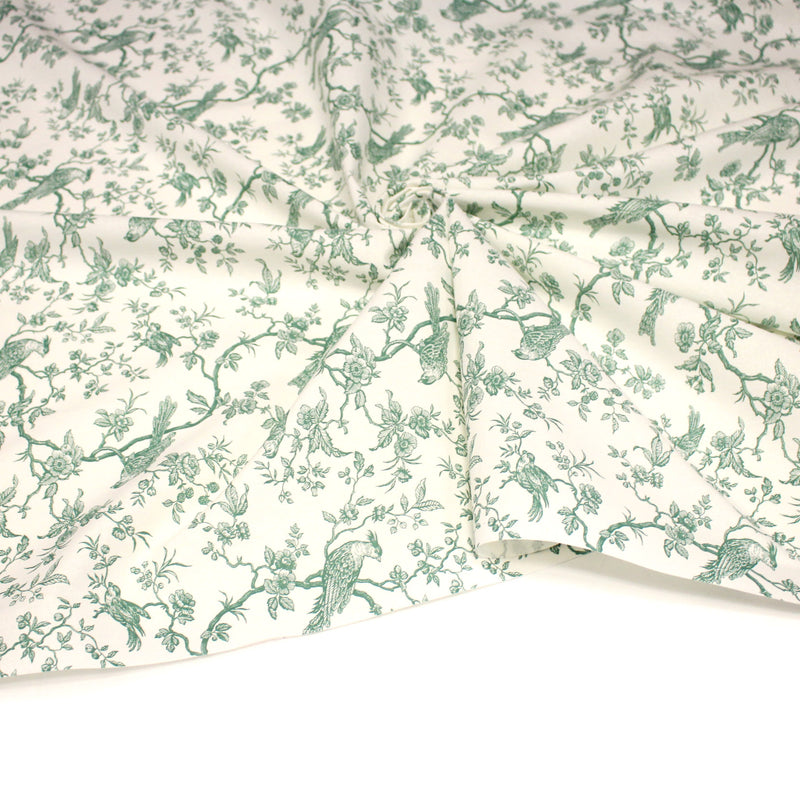 Tissu coton TOILE DE JOUY AUX MESANGES : bleu, vert - OEKO - TEX - TissusPapi.com