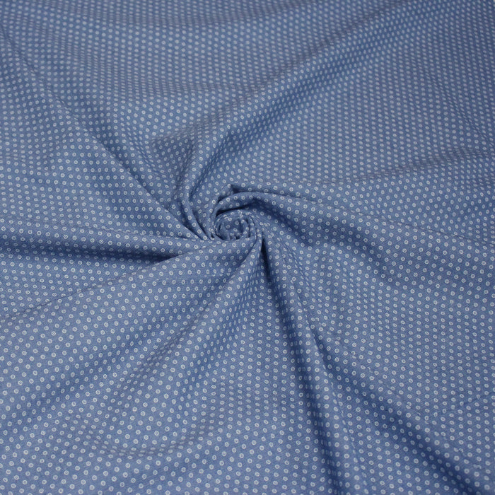Tissu Chambray de coton bleu aux pois blancs - OEKO-TEX