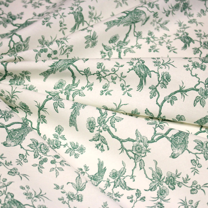 Tissu coton TOILE DE JOUY AUX MESANGES : bleu, vert - OEKO - TEX - TissusPapi.com