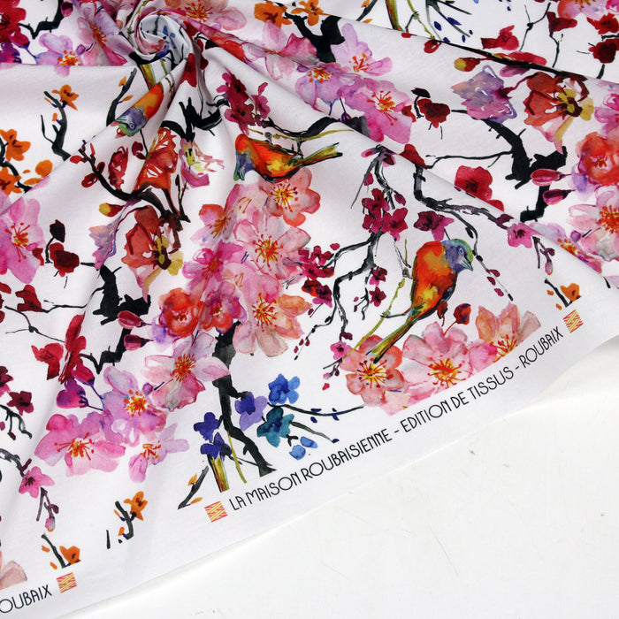 Tissu popeline de coton motif jardin japonais GUNMA GRAND aux