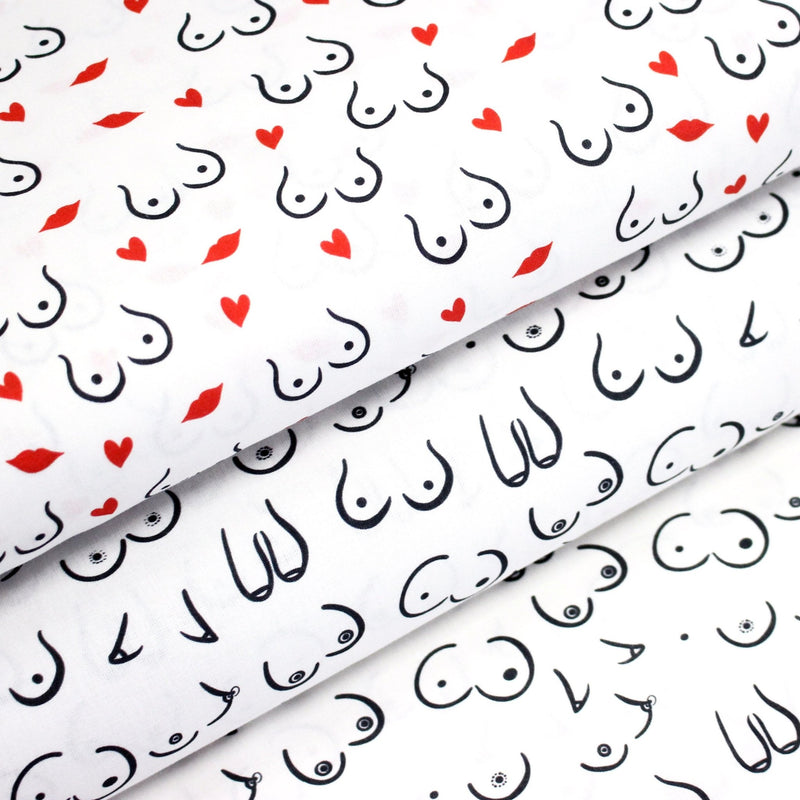 Tissu cotonnade Collection BOOBS : nombreux motifs de seins - STANDARD 100 OEKO - TEX - TissusPapi.com