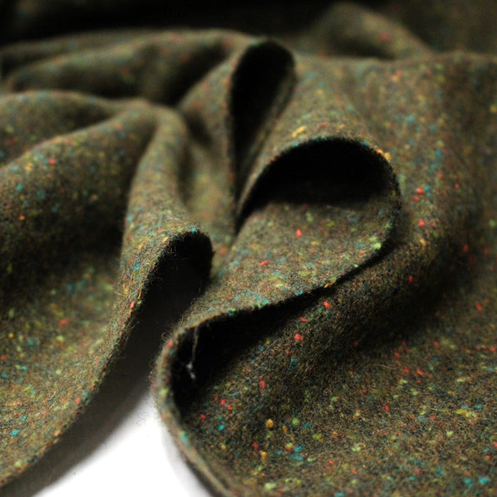 Tissu tweed laine, vert kaki aux touches multicolores - Fabrication française