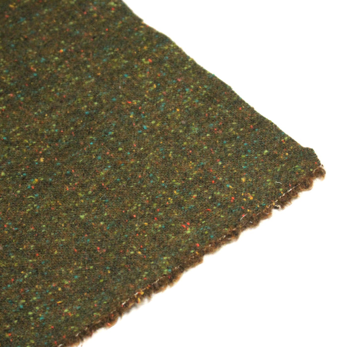 Tissu tweed laine, vert kaki aux touches multicolores - Fabrication française