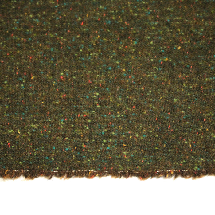 Tissu tweed laine, vert kaki aux touches multicolores - Fabrication française