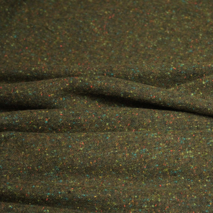 Tissu tweed laine, vert kaki aux touches multicolores - Fabrication française