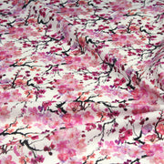 Tissu cotonnade SAKURA ROSE : jardin japonais aux fleurs de cerisier roses & fuchsia - TissusPapi.com