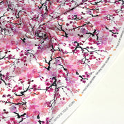 Tissu cotonnade SAKURA ROSE : jardin japonais aux fleurs de cerisier roses & fuchsia - TissusPapi.com