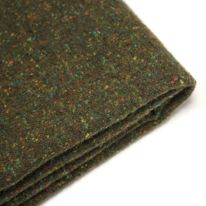 Tissu tweed laine, vert kaki aux touches multicolores - Fabrication française